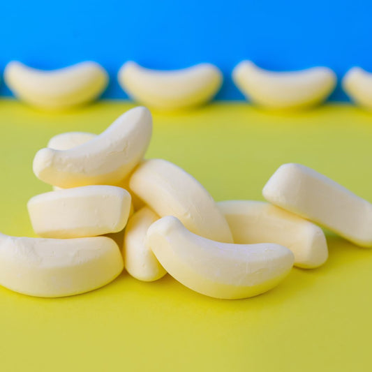 lolly bananas on a blue and yellow background